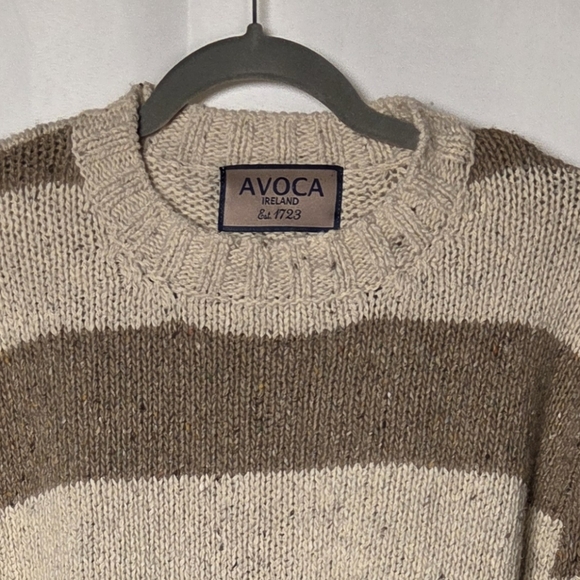 Avoca Ireland Wool Stripe Sweater Women's XL Long Sleeve Tan Brown Crew Neck - Picture 4 of 9